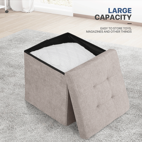 Tela de almacenamiento beige otomana cubo clásico sala decoración del hogar reposapiés taburete - Imagen 6 de 9