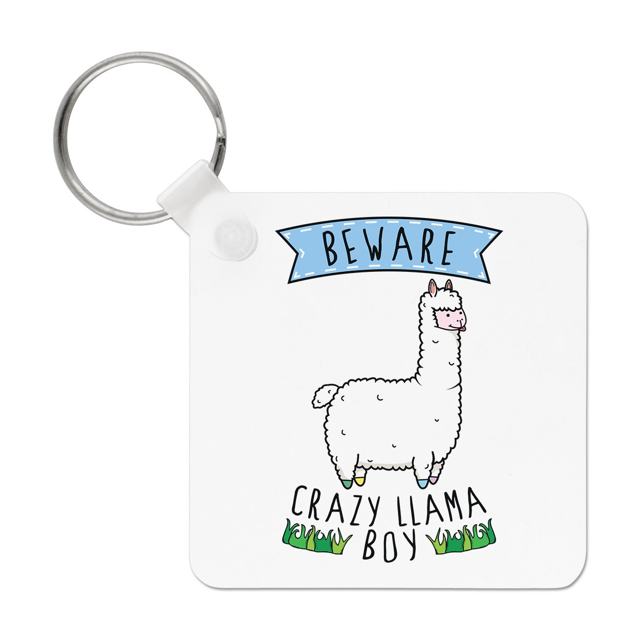 Beware Crazy Llama Boy Keyring Key Chain - Funny Alpaca Animal Pet