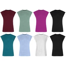 Womens T-Shirt Round Neck Vest Fitness Tops Fringe Shirts Sleeveless Tank Top