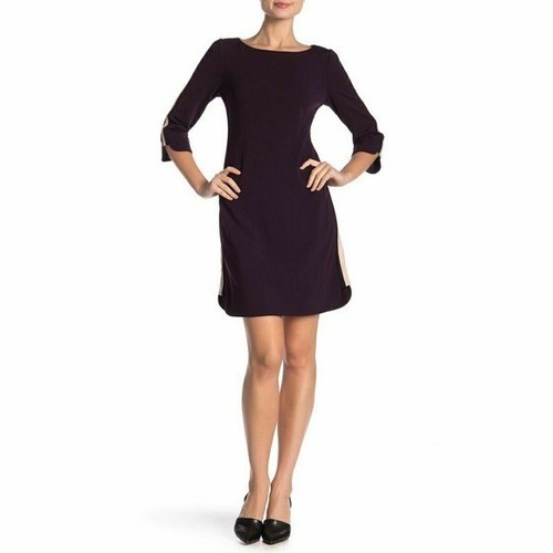 Vince Camuto Womens Dress Navy Blue Pink Side Stripe Shift 3/4 Sleeves size 14 - Picture 10 of 10