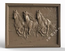 3D STL Model HEARD HORSES for CNC Router Printer Engraver Carving Aspire Artcam