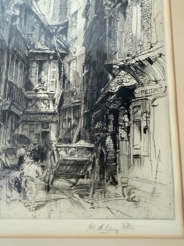 "Grabado antiguo original firmado" HEDLEY FITTON (británico, 1859 - 1929) "Londen Pub" - Imagen 6 de 11