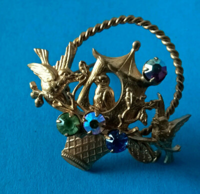 Broche Vintage Panier Nid D'Oiseaux - Occasion Bon État - Pièce Unique Décorative