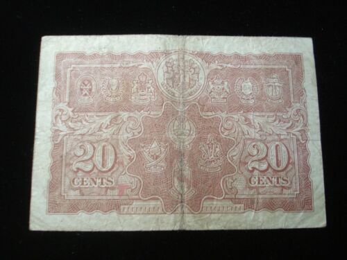 Billete de 20 centavos Straits Settlements Malay States Malaya 1941. - Imagen 2 de 2