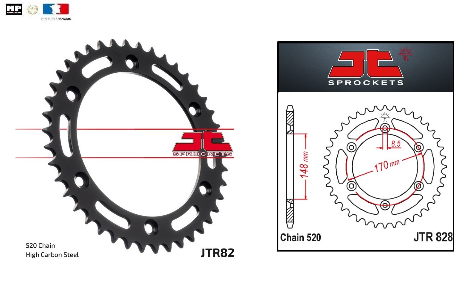 Couronne kit chaine Suzuki DR650 RSE couronne acier 47 dents trail
