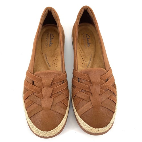 New Clarks Elaina Petal Women’s Tan Suede Slip-On Loafers Size 7M Espadrille