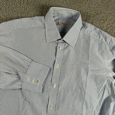 Turnbull & Asser Men’s Shirt 17 Blue White Gingham Stock Special Button Down