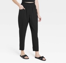 New Day High-Rise Tapered Ankle Pull-On Pants Womens X-Small Pockets Black