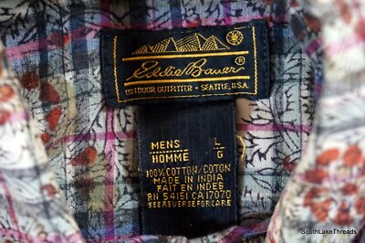 Vintage 80s Eddie Bauer S/S Button Front Shirt Plaid Paisley Print
