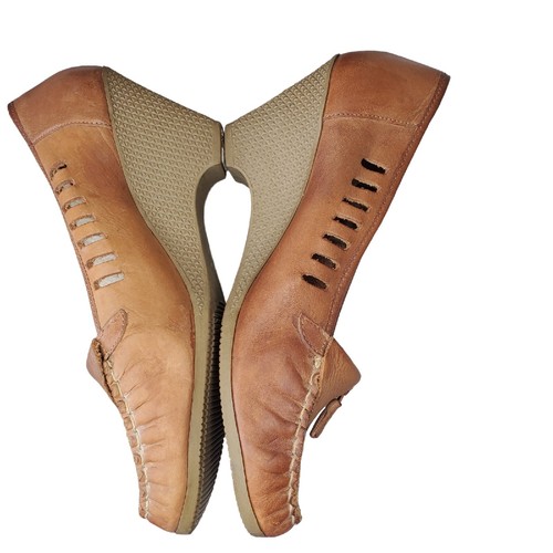 Vintage 80s Tan Cordovan Brown Leather Tassle Loafer Wedges Sz 10 Candies 2.5" - Picture 5 of 9