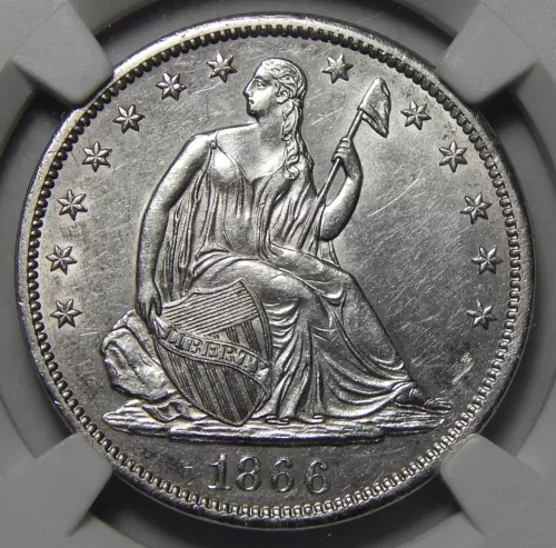 1866-S NGC AU58 MOTTO SEATED LIBERTY HALF DOLLAR