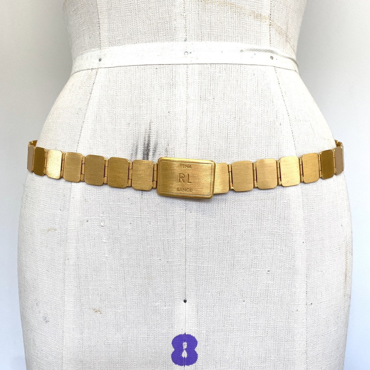 Vtg Rena Lange RL Gold Hinge Clasp Chain Link Belt M L 33