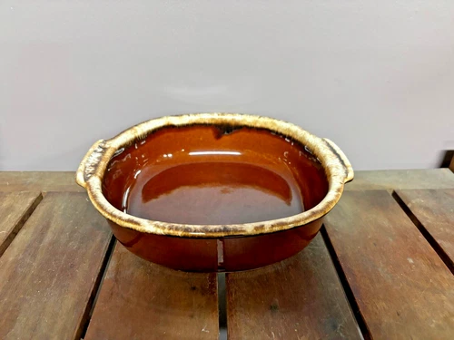Vintage HULL Brown Drip Pottery  Square Bake & Serve Casserole