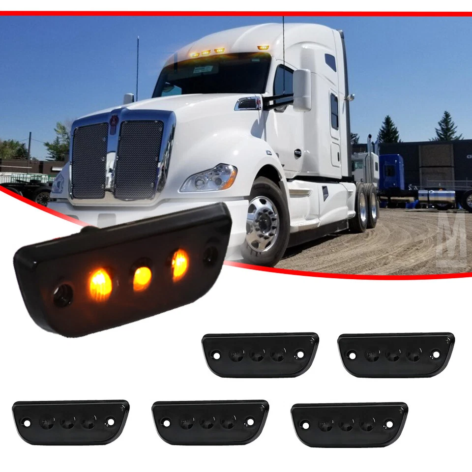 5件装烟雾镜头琥珀色LED车顶间间隙标记灯适用于Kenworth T680 T770 T880 — 第 2/4 张图片
