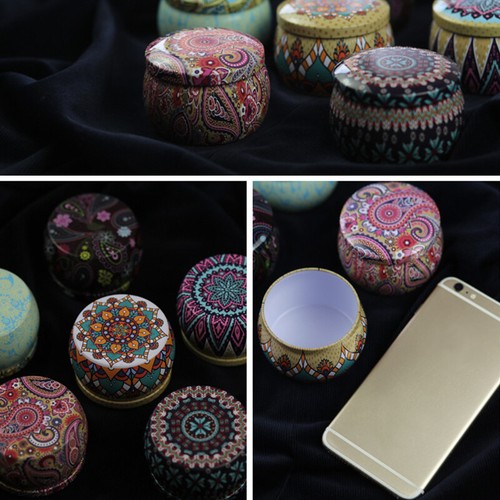 Vintage Floral Printed Empty Candle Tin Jar Candy Box Spices Sweets Storage Case - Picture 17 of 28