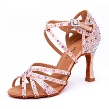 Women Salsa Party Ballroom Shoes Latin Dance Shoes Rhinestone Shining Satin