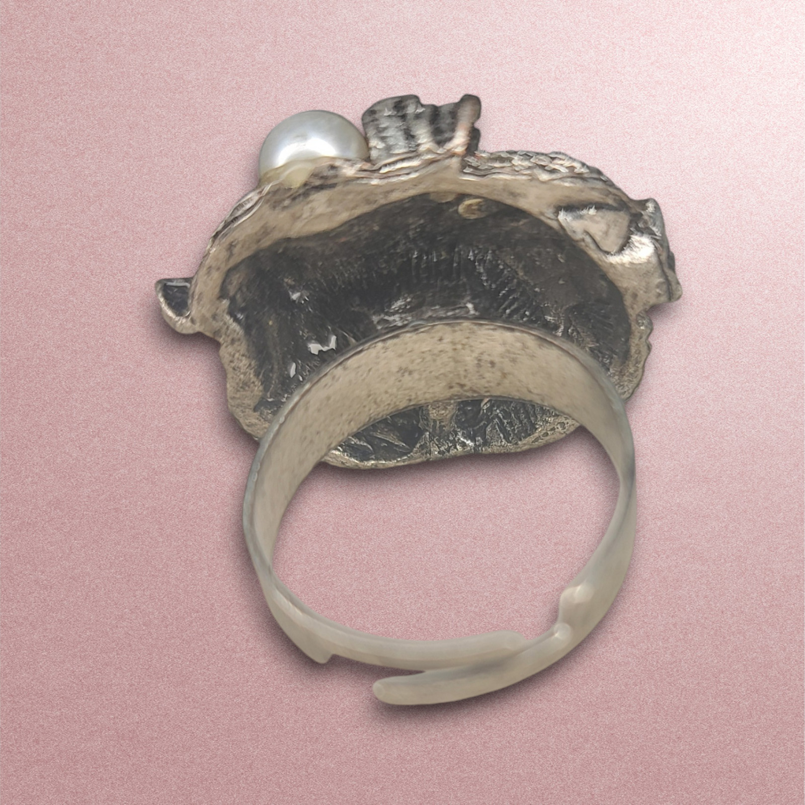 Large Statement Adjustable Ring Silver Tone Metal… - image 8