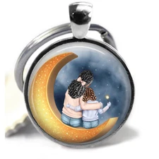 Grandmother Loves Granddaughter On Crescent Moon Grandmother Gift Key Chain Ring