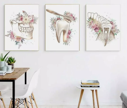 Modern Clinic Painting Home Decor Wall Art Canvas Teeth Flower Beautiful Poster - Picture 3 of 3