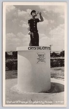 1949 Crystal City Texas POPEYE Statue RPPC Real Photo Postcard Cartoon Olive Oil