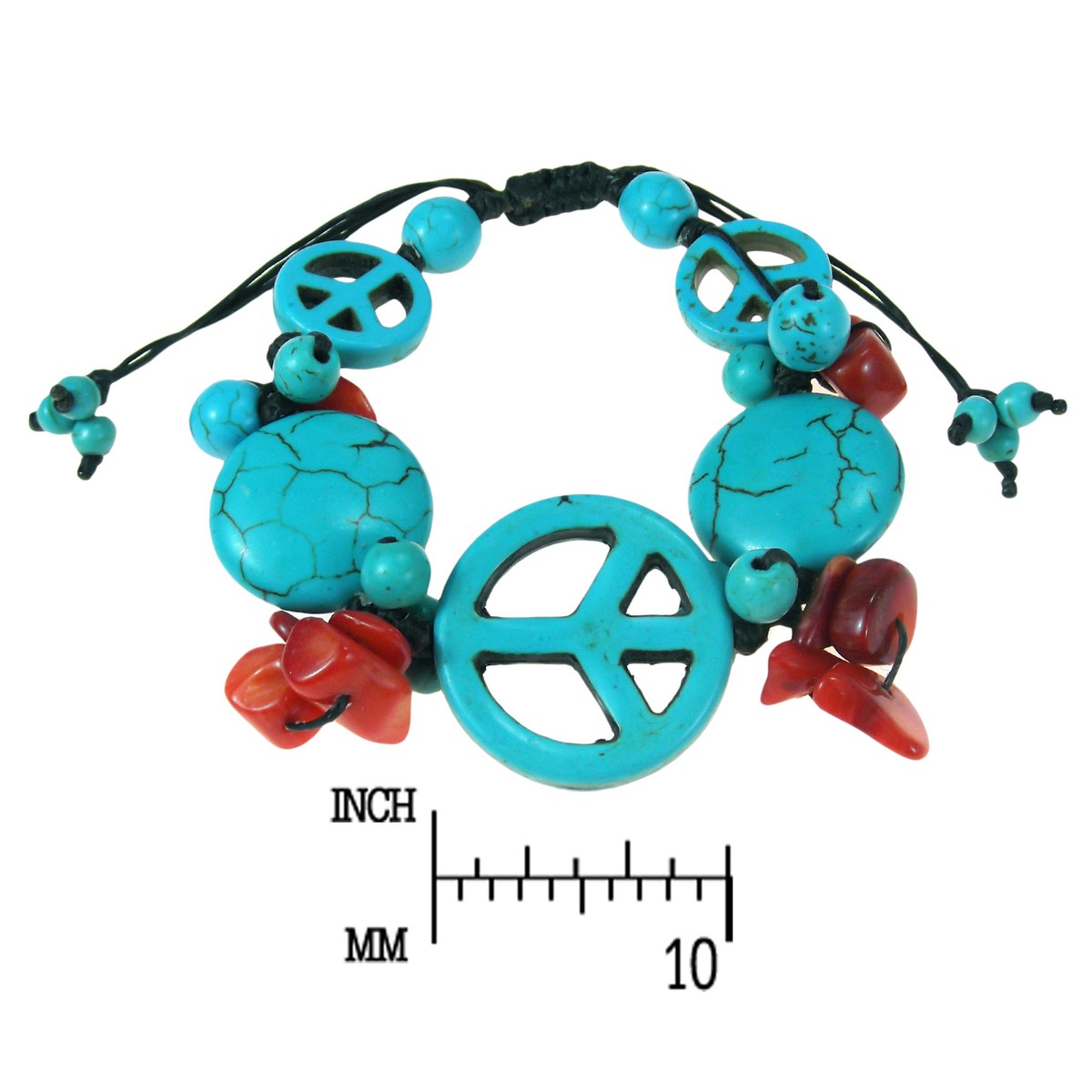Vintage Peace Symbol Blue Turquoise & Red Coral Pull String  display picture 3