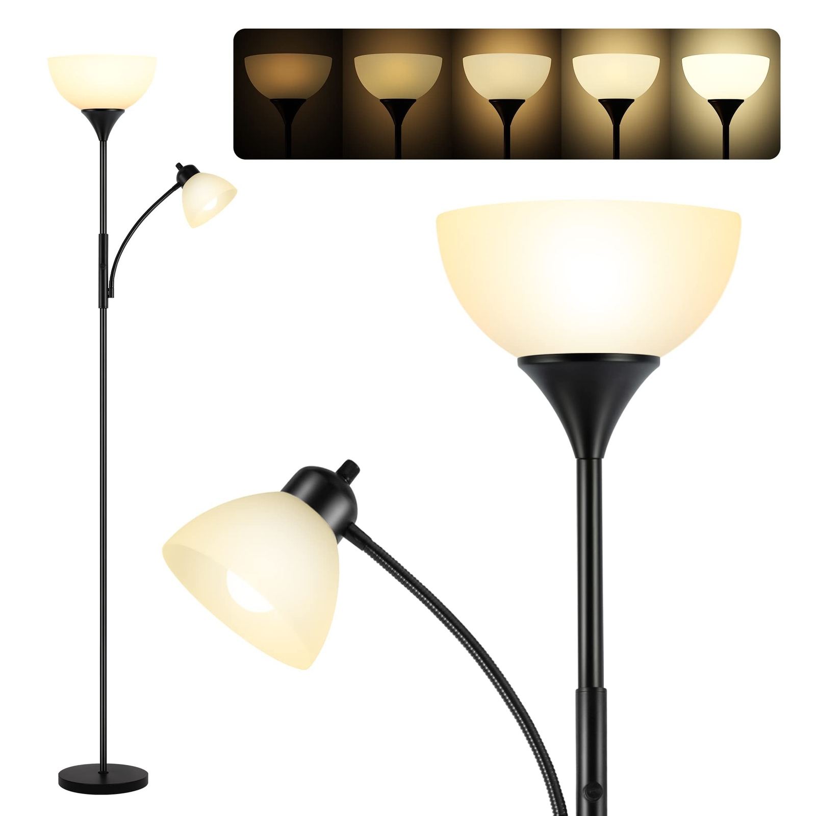 Dimmable Floor Lamp with Stepless Brightness Adjustable 9W Bulb Included-image