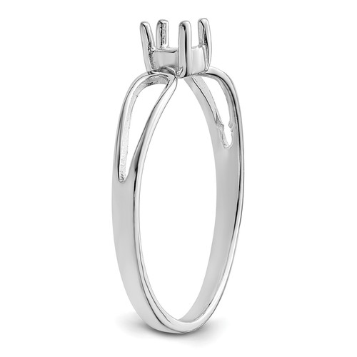 14k White Gold Polished 4mm Round Gemstone Ring Mounting - (no stones included) - Picture 4 of 6