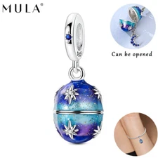 MULA Fine Star Moon Easter Egg CZ Charm For Women Bracelet 925 Sterling Silver