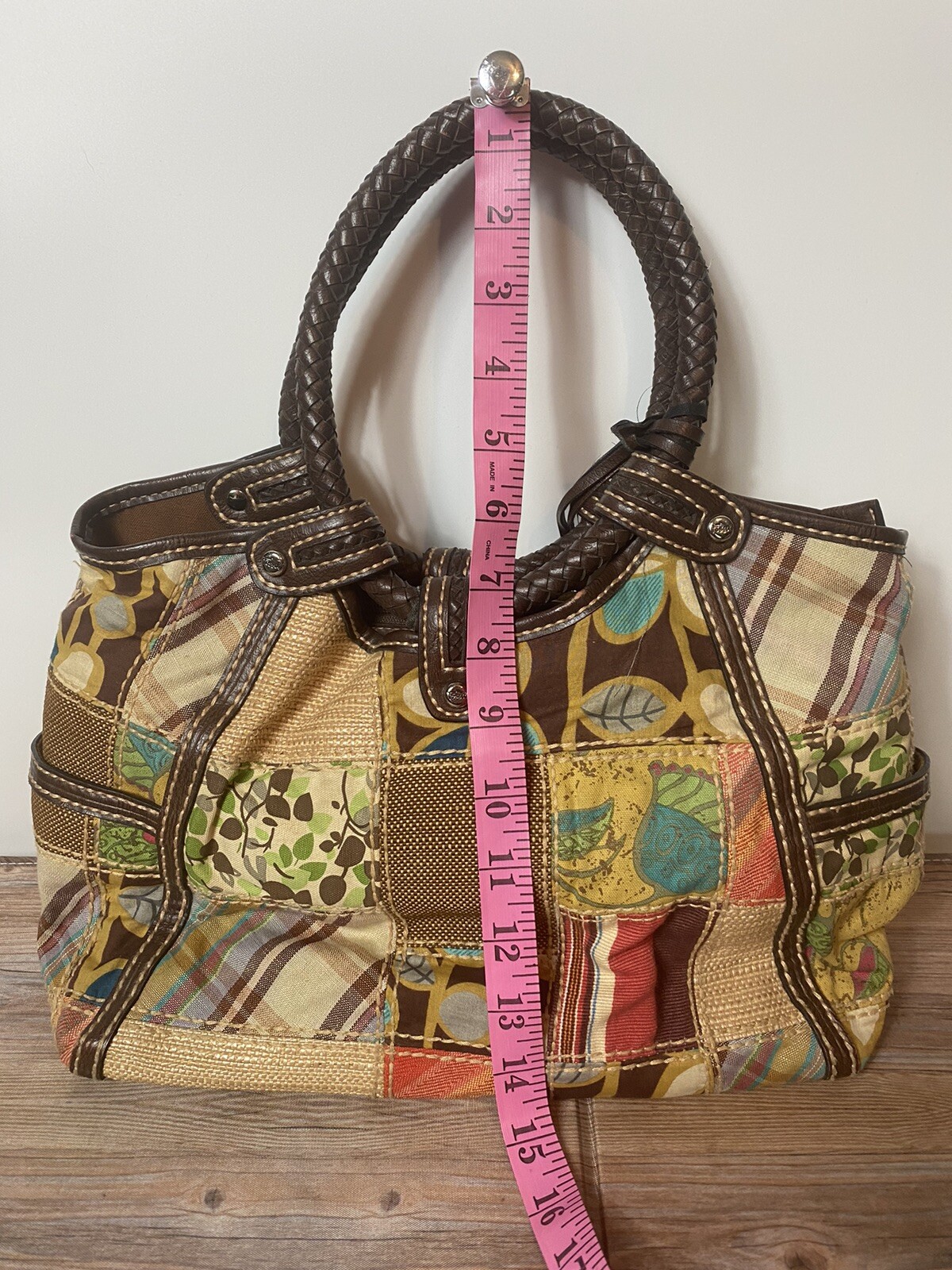 Fossil Round Leather Handle Patch Work Purse - image 9