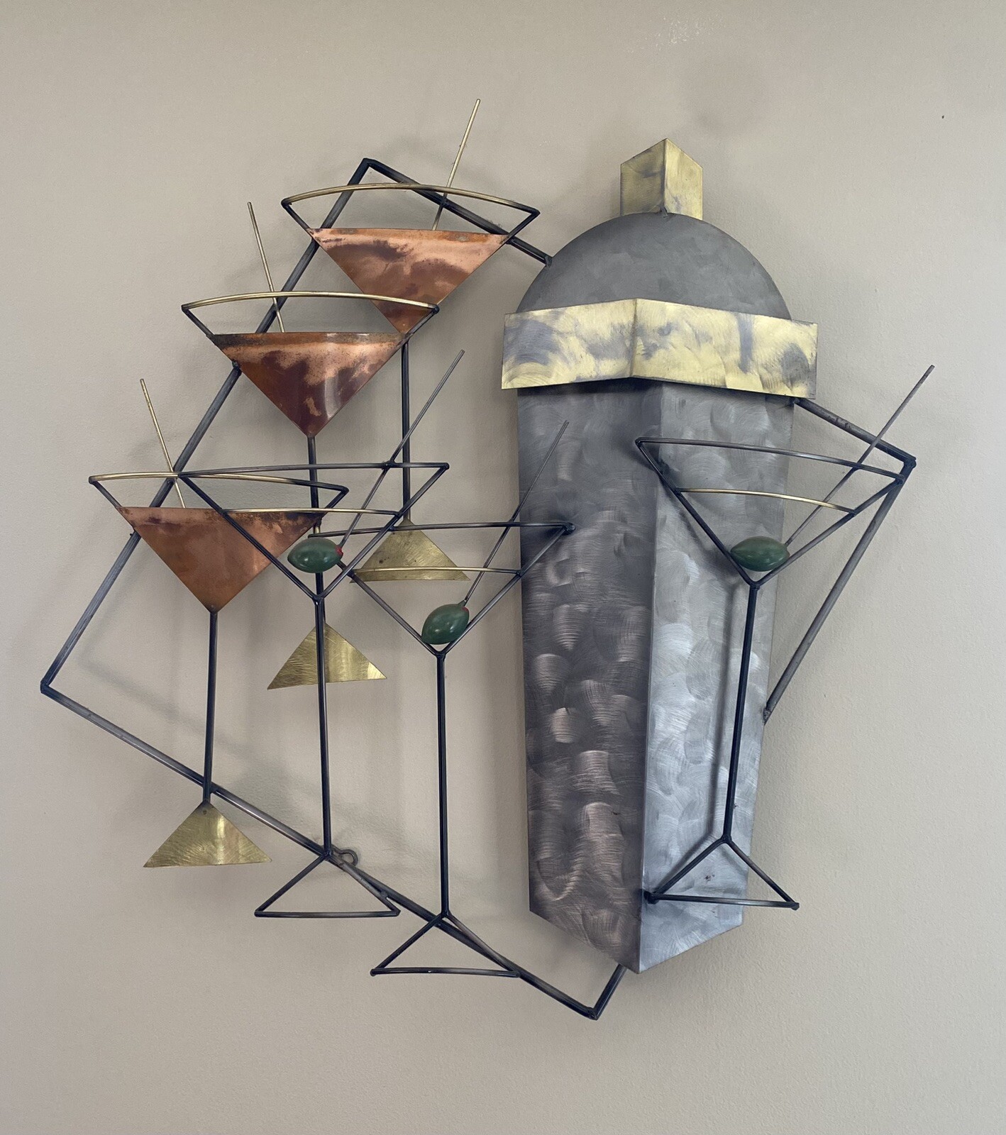 Vintage Curtis Jere ‘Martinis and Manhattans' Wall Art Metal Sculpture