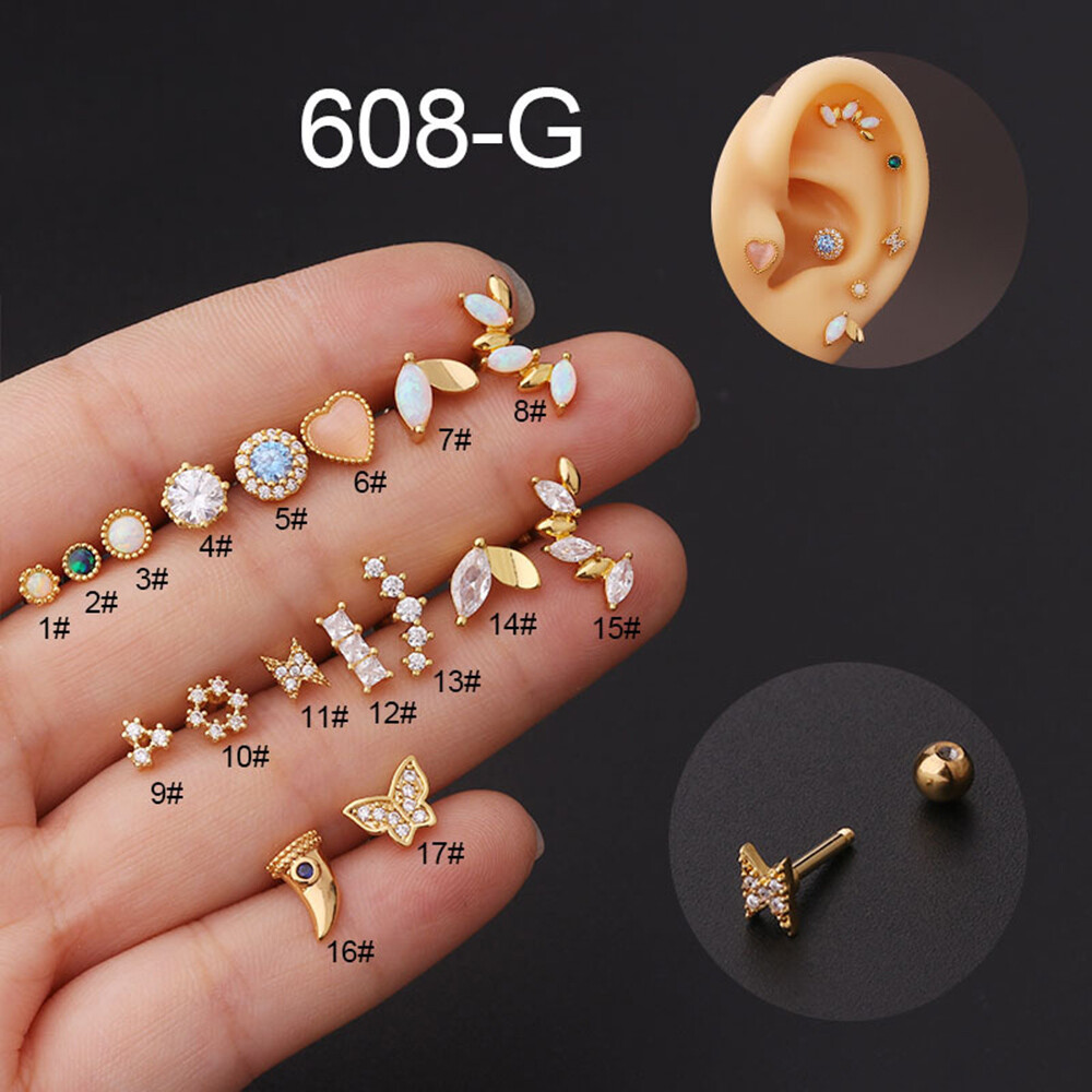 Crystal Tragus Helix Cartilage BAR Screw In Earring Flat Back Labret Monroe 1Pcs