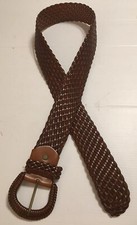 NEW Women  s Size L Wide Brown Woven Faux Leather Belt, Made In Italy