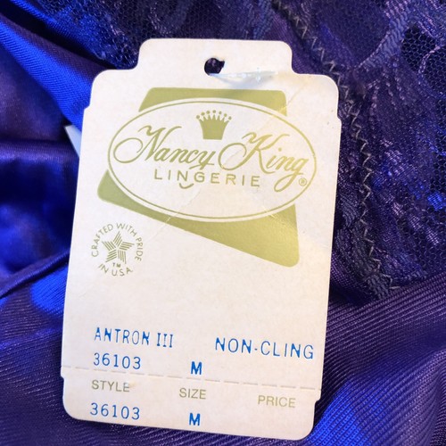 Nancy King Lingerie Purple Size Medium Lace Non Cling Gown Vintage New Old Stock - Picture 11 of 12