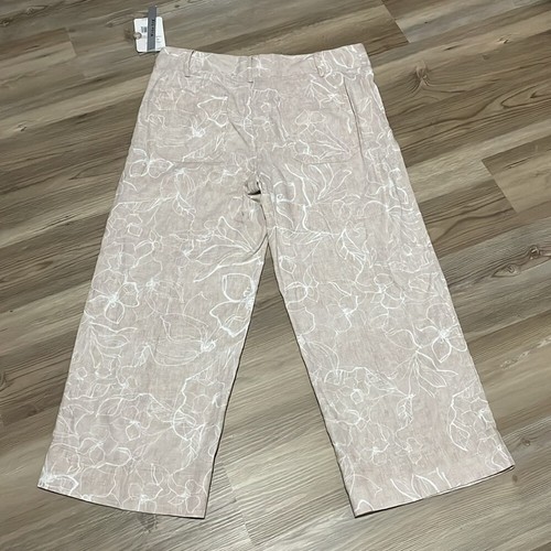 Zac & Rachel floral linen wide leg cropped pants Tan White Size 12P Neutral NWT - Picture 10 of 14