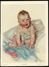 CUTE BABY Who Wants Me Print 1929 by Ellen Pyle Smiling Child Wanting Attention