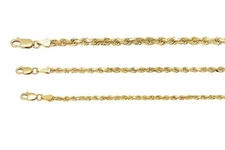 Solid 10k Yellow Gold Diamond Cut 2.5mm-4mm Rope Chain Pendant Necklace 16"-28"