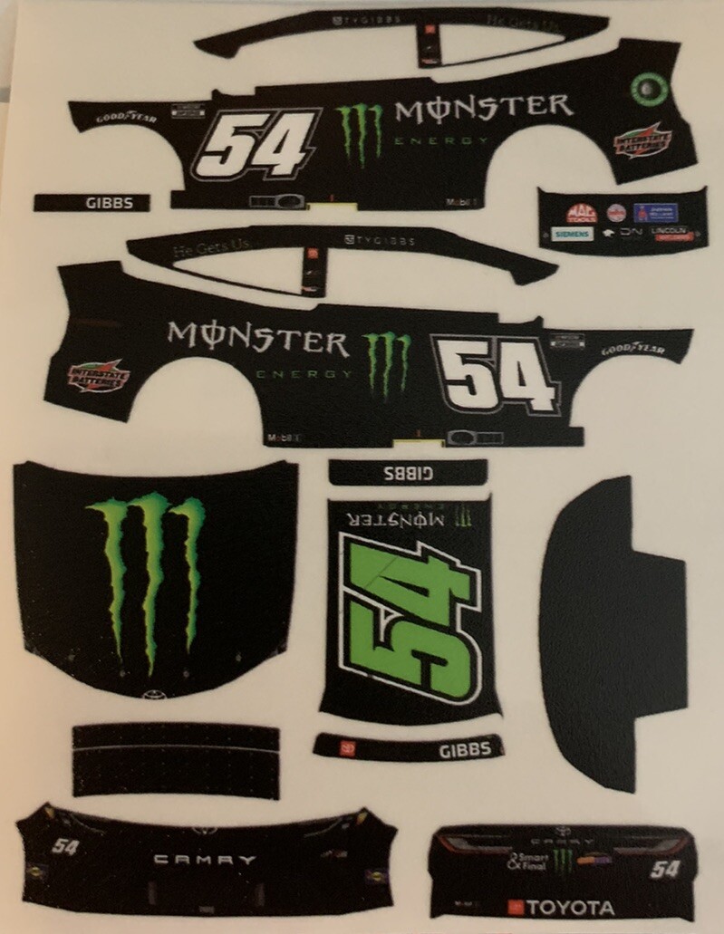 Custom 2025 Ty Gibbs #54 Monster 1/64 NASCAR Peel & Stick Decals
