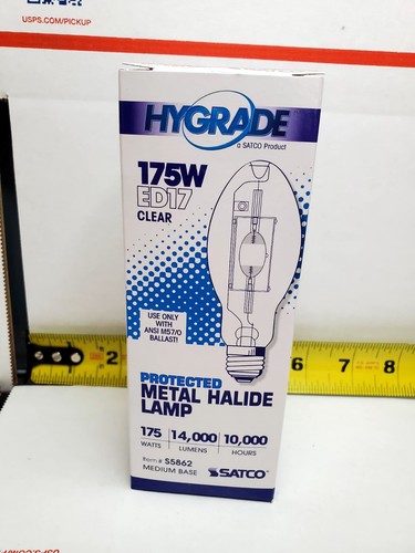 1- SATCO HYGRADE 175W ED17 CLEAR METAL HALIDE LAMP MEDIUM BASE 14K LMNS S5862 - Picture 5 of 10