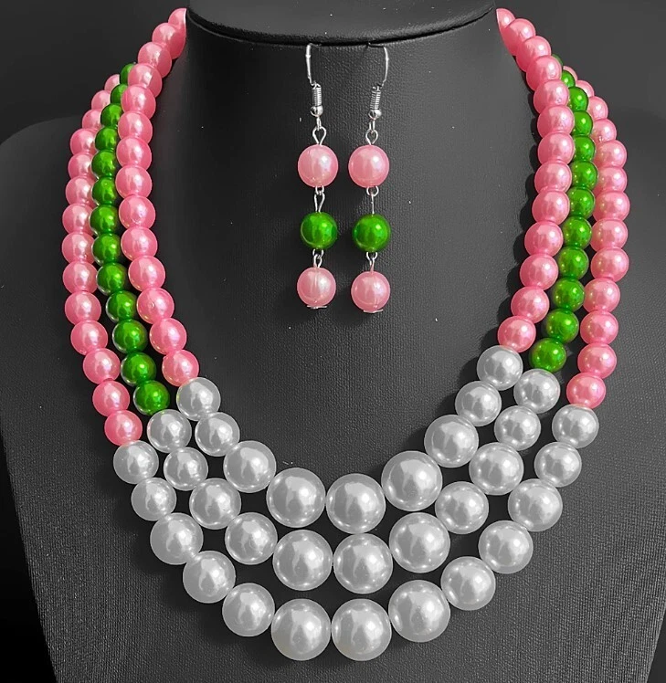 Pink and 2024 green pearl necklace