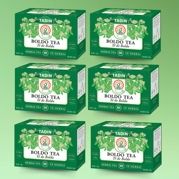Té Tadin Boldo, 24 bolsitas de té 0,85 fl oz, refrescante y calmante (paquete de 6)