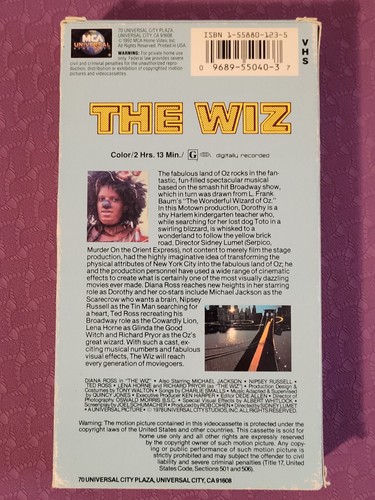 The Wiz 1978 VHS Tape. 1992, MCA Universal. Diana Ross, Michael Jackson - Picture 2 of 4