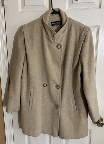 Vtg Herman Kay Women’s Wool Beige Button Up Coat Front Pockets Sz XL See Details - Picture 2 of 15