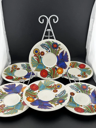 Lot of 6 VTG  Villeroy & Boch "Acapulco" saucers  6 " multicolor MCM, BLUE STAMP