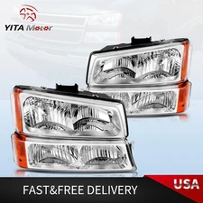 Chrome Headlights + Bumper Lamp Set For 2003-2006 Chevy Silverado 1500 2500 3500