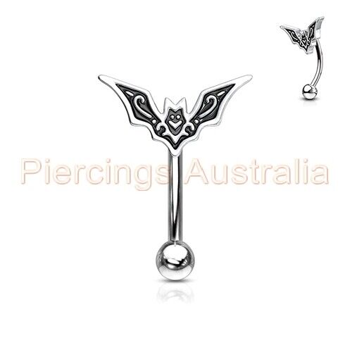 16G 8mm Bat Eyebrow Bar Ring Stud Barbell Body Piercing Jewellery - Photo 1 sur 1