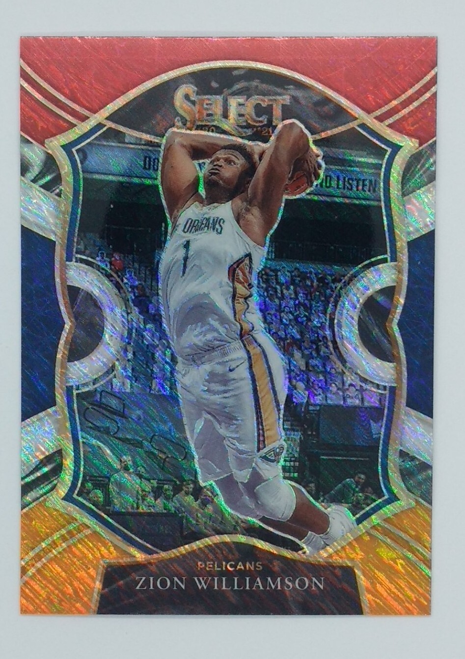 2020-21 Panini Select Red White Orange Shimmer Prizm Zion Williamson #1