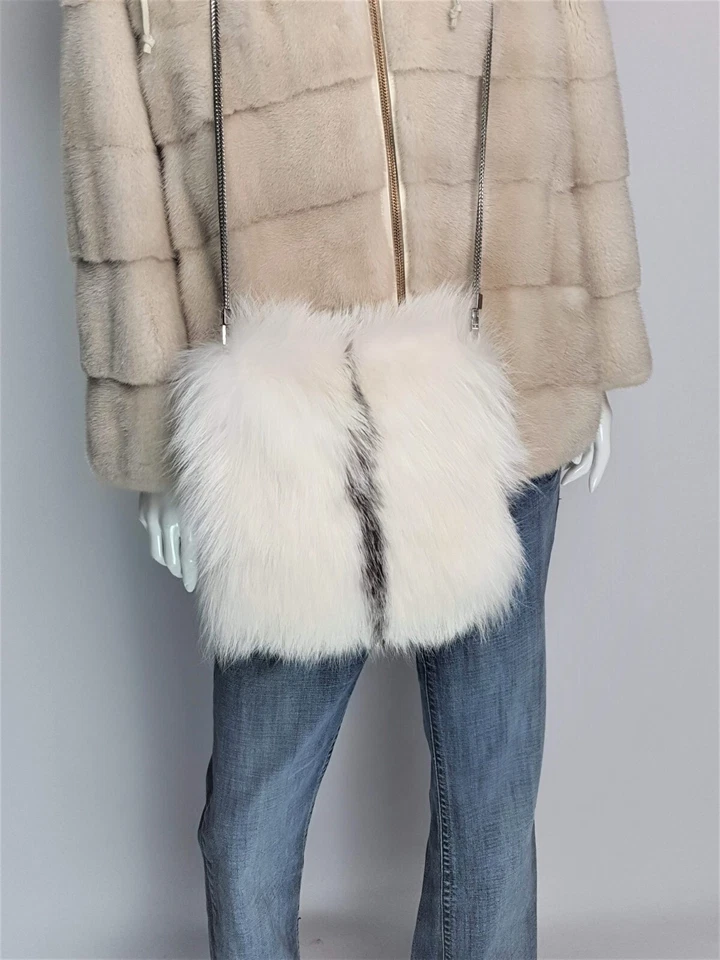 Manguito de piel de zorro de mármol ártico, manguito, manguito de piel, manguito de piel real, acoplamiento de piel, acoplamiento Foto 3 de 4