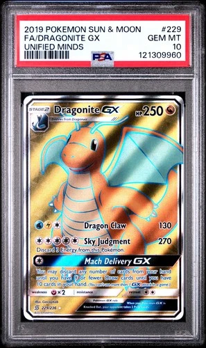2019 POKEMON UNIFIED MINDS DRAGONITE GX #229 PSA 10 GEM MINT #121309960