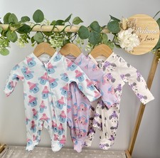 TU Baby Girls Set Of 3 Preloved Zip Up Sleepsuits Newborn
