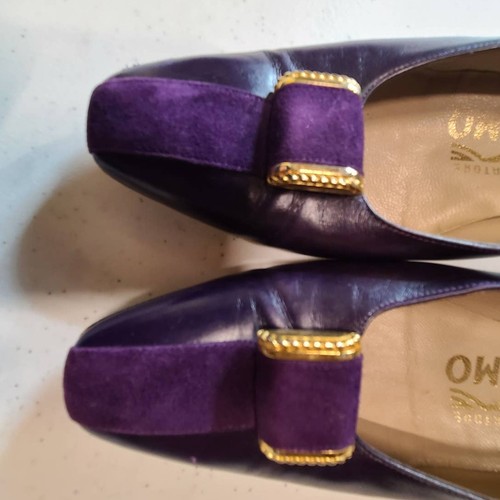Vintage Salvatore Ferragamo lila Leder Pumps 6 AAAA extra schmal *LESEN* - Bild 6 von 9